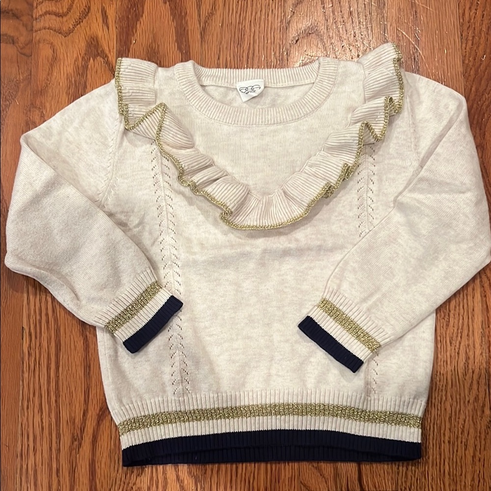 egg New York by Susan Lazar - Cream Ruffle Sweater w/ Gold and Navy Accents - 4